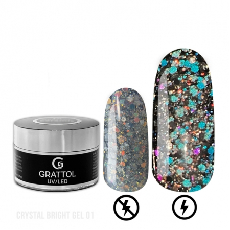 Grattol Gel Crystal Bright 01 - Гель со светоотражающим крупным глиттером, 15 мл